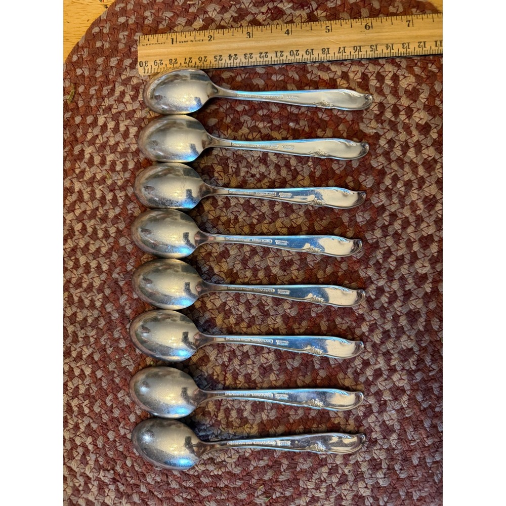 Wm Rogers Mfg Co‎ Teaspoons Unisex 6in Silver Good 8pc 1938Silverplate Art